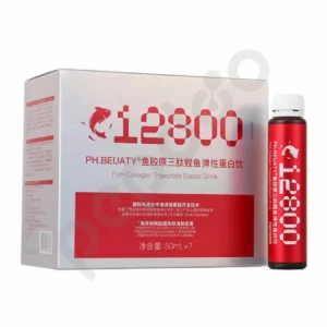 12800 Fish Collagen Tripeptide Elastic Drink full packaging with single bottle