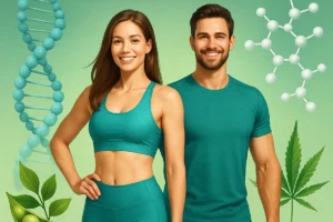 Fit man and woman with healthy body shape representing weight management supported by functional peptides