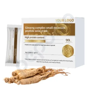 Ginseng Peptide Complex 5g Sachet and Outer Box with Ginseng Root – Solid Drink Packaging