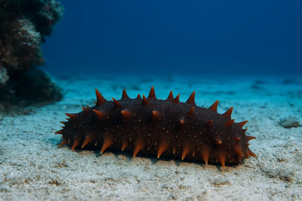 Deep sea cucumber on ocean floor representing PEPDOO® bioactive nano marine peptide ingredient