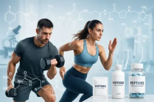 High-performance athletes using clean sports supplements with peptide-based ingredients in modern lab-to-field context