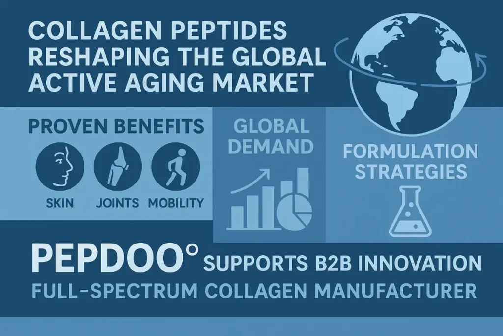 Collagen peptide molecules and active seniors representing global B2B demand in aging nutrition