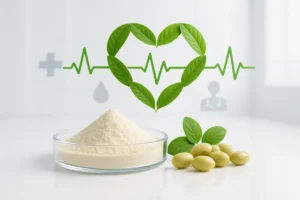 Soy peptides and heart health concept with plant-based supplements and medical icons