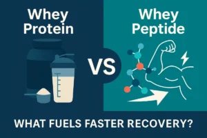 Visual comparison of whey protein and whey peptide for muscle recovery, showing absorption speed and formulation benefits