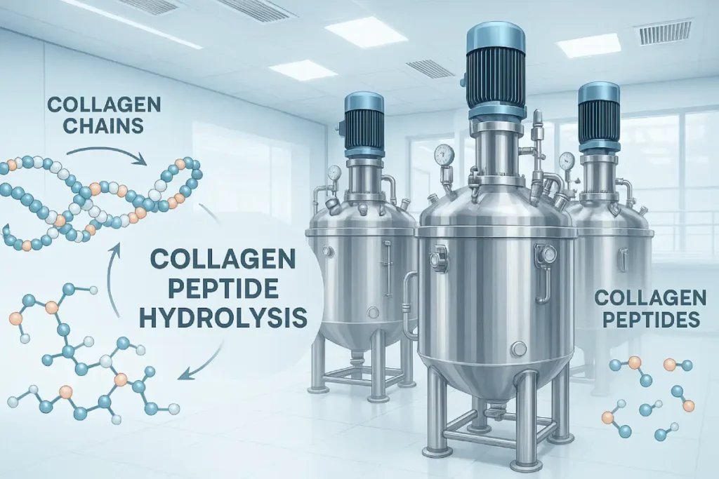 Collagen peptide hydrolysis process using enzymatic bioreactors and advanced extraction technology
