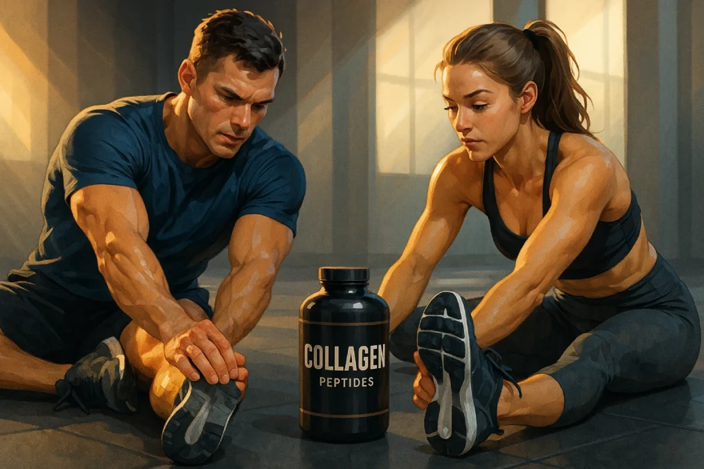 Collagen peptide products including RTD drinks, protein powders, and bars for sports nutrition B2B applications