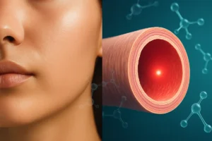 Fish elastin peptide highlighting skin elasticity and vascular flexibility with clean medical aesthetics