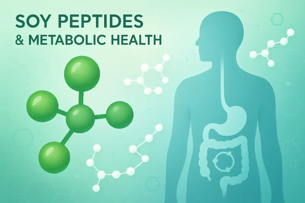 Illustration of soy peptides supporting metabolic health and functional nutrition in B2B supplement applications