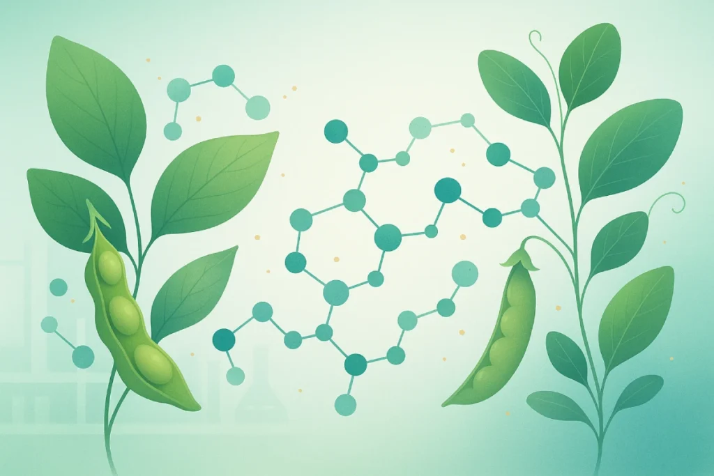 B2B plant-based peptides cover image showing soy and pea peptide molecules for functional nutrition brands