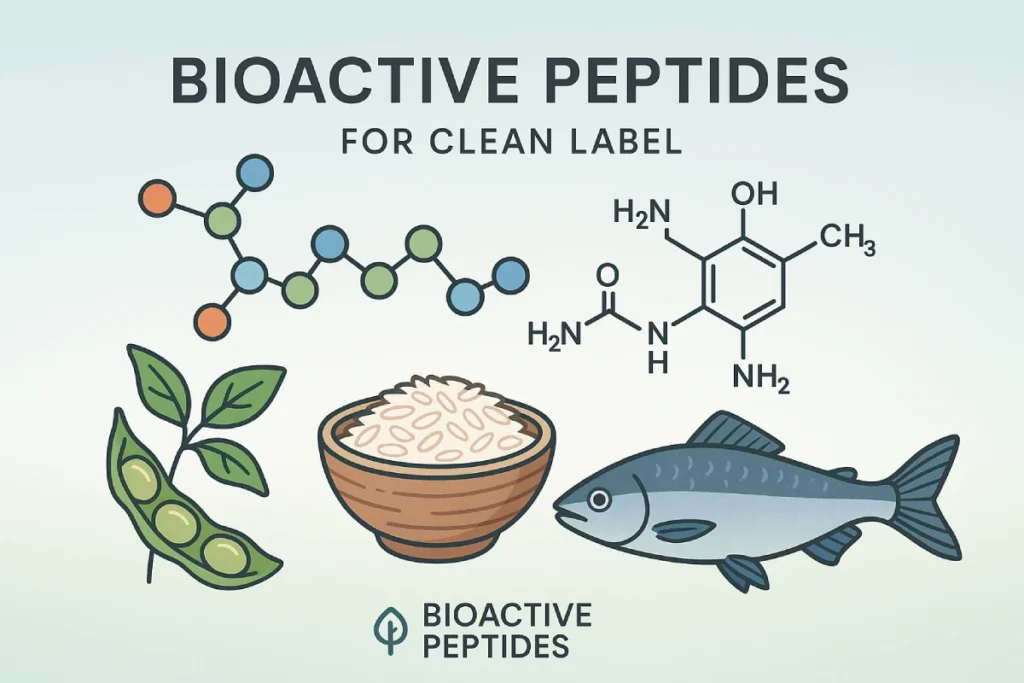 Functional nutrition products such as beverages, capsules, and powders using clean label bioactive peptides for B2B brands