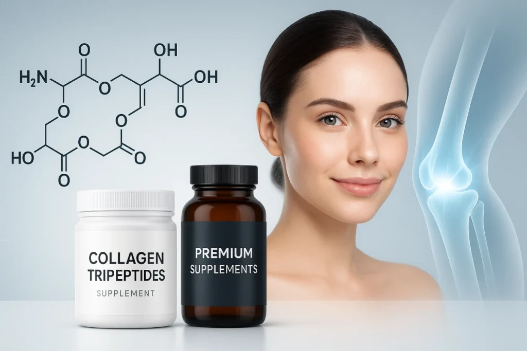 Collagen tripeptides as premium functional nutrition ingredient for B2B brands, highlighting skin, joint, and bone health benefits.