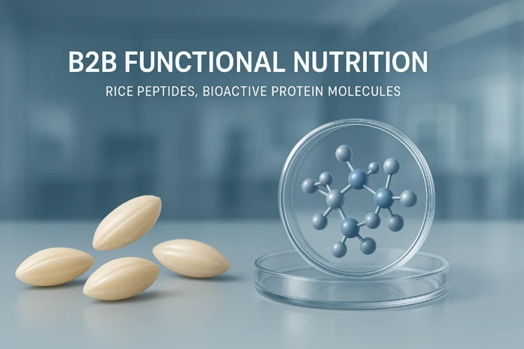 Rice Peptides as Functional Ingredients for B2B Health Products – Bioactive protein molecules and functional nutrition concept