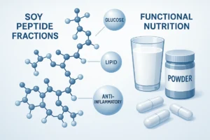 Illustration of soy peptide fractions with molecular structure and functional nutrition applications for metabolic health
