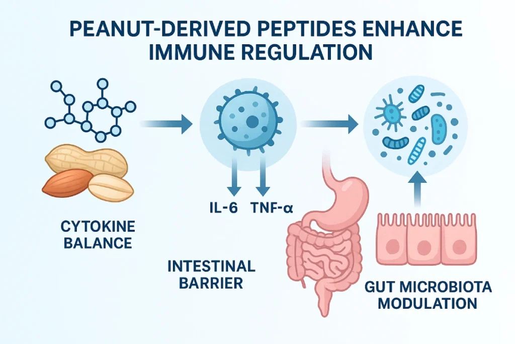 Mechanism of peanut peptide immune modulation through cytokine regulation and gut microbiota balance