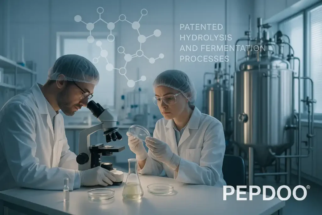 PEPDOO® advanced hydrolysis and fermentation technologies for oyster peptide production, highlighting Chinese peptide patent innovation.