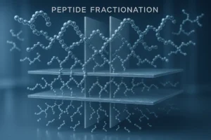Peptide fractionation process visualized — separation of bioactive sub-sequences for functional nutrition applications by PEPDOO®.