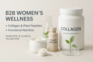 B2B women’s wellness peptides innovation concept featuring collagen and plant peptides for functional nutrition
