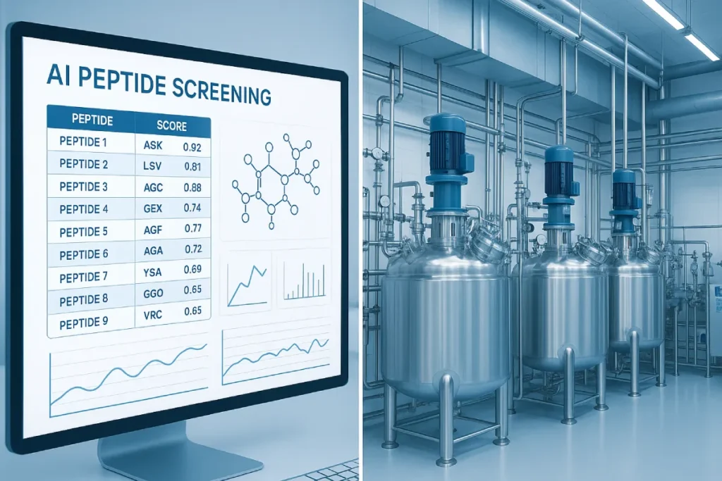 AI peptide screening integrated with enzymatic and fermentation production at PEPDOO®