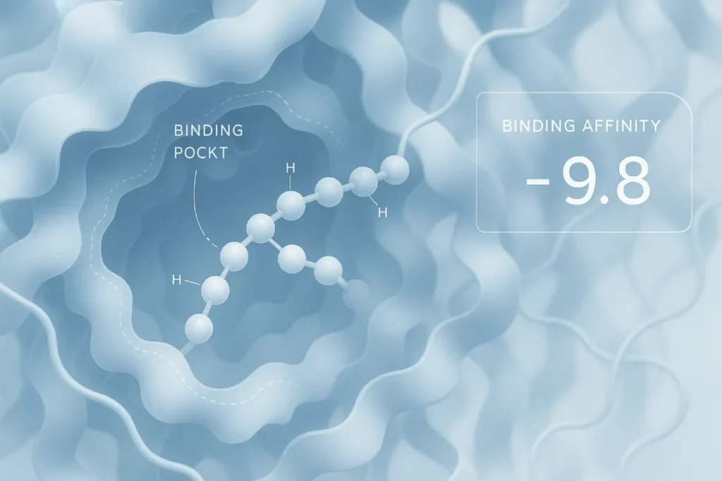 Peptide binding site visualization showing molecular docking interaction and scoring model