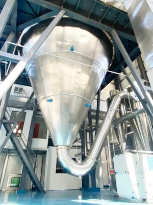 spiral-airflow-spray-drying-pea-peptide.webp Spiral high-speed airflow spray drying equipment used for producing high-purity pea peptide powder